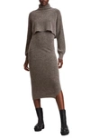 Allsaints Margot Long Sleeve Wool & Alpaca Blend Dress In Doe Brown Marl