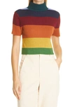 Staud Lilou Crop Wool Blend Turtleneck Sweater In Multi