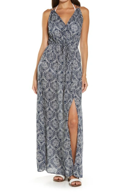 Elan Cover-up Maxi Dress In Navy/ Natural Bandana Print