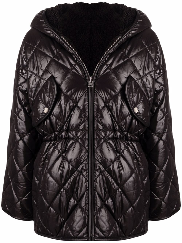 Maje Reversible Faux Fur Puffer Jacket, Reversible Faux Fur Hooded Coat In Black And White