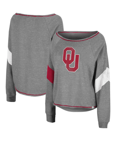 Colosseum Women's Heather Gray Alabama Crimson Tide Amped Chevron Stripe Raglan Boat Neck Pullover Sweatshirt