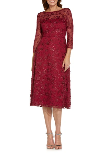Adrianna Papell Sequin Embroidered Midi Dress In Red