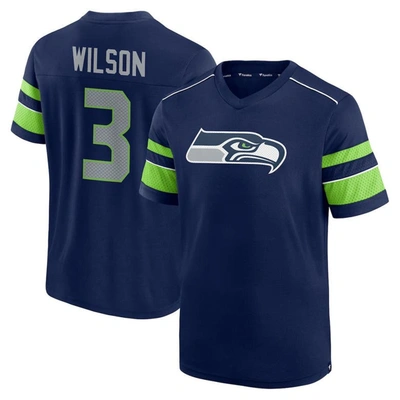 Fanatics Men's Russell Wilson College Navy Seattle Seahawks Hashmark Name And Number V-neck T-shirt