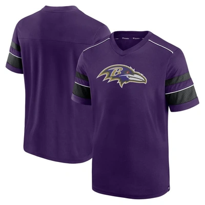 Fanatics Men's Purple Baltimore Ravens Textured Hashmark V-neck T-shirt
