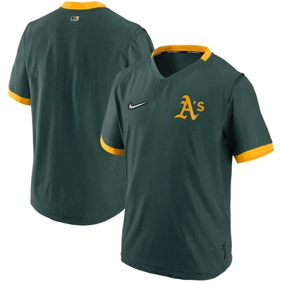 Nike Men's Green, Gold-tone Oakland Athletics Authentic Collection Short Sleeve Hot Pullover Jacket