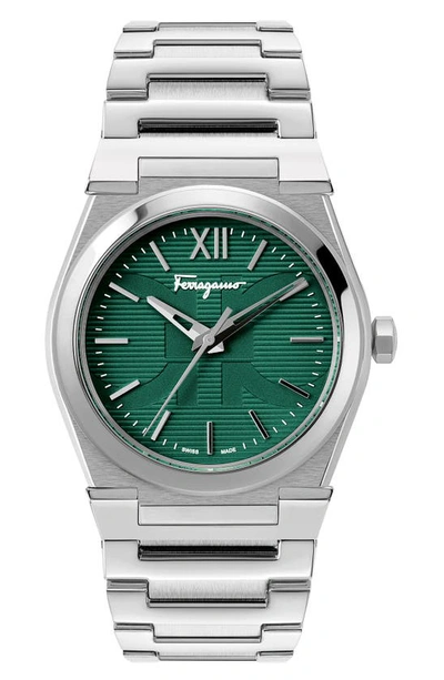 Ferragamo Vega Stainless Steel Bracelet Watch In Green