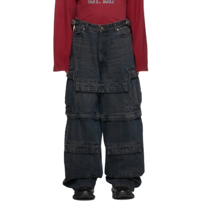 Balenciaga Indigo Japanese Denim Cargo Pants In Brown Marine
