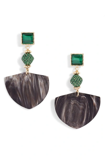 Akola Women's June 10k-gold-plated, Malachite, Natural Black Horn, & Raffia Drop Earrings