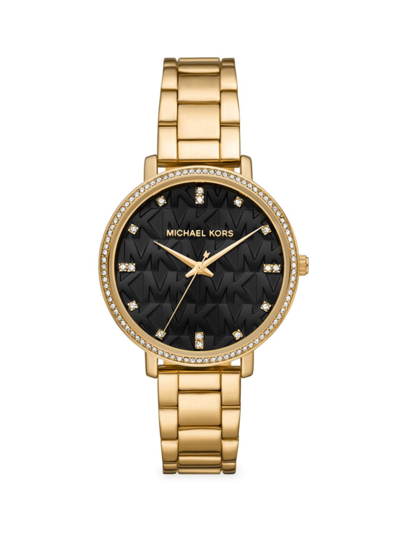 Michael Kors Women's Pyper Three-hand Gold-tone Stainless Steel Bracelet Watch 38mm In Black / Gold Tone