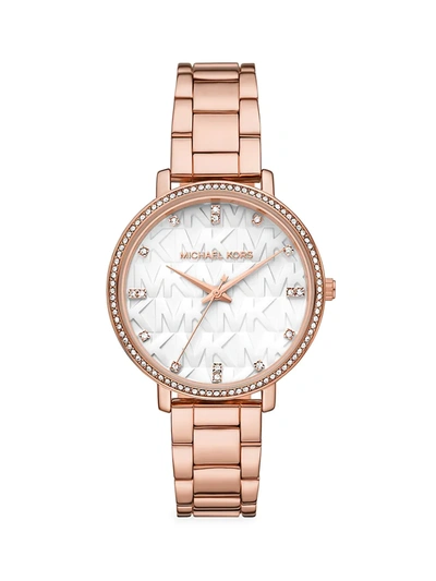 Michael Kors Women's Pyper Rose Goldtone Stainless Steel & Crystal Bracelet Watch In Gold Tone / Rose / Rose Gold Tone / White