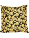 Versace Medusa Medallion Print Cushion In Bianco-oro-nero