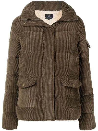 Unreal Fur High-neck Padded Jacket In Braun