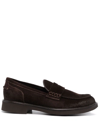 Doucal's Suede Penny Loafers In Braun