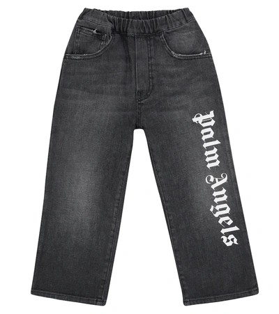 Palm Angels Kids' Stretch Cotton Denim Jeans In Black