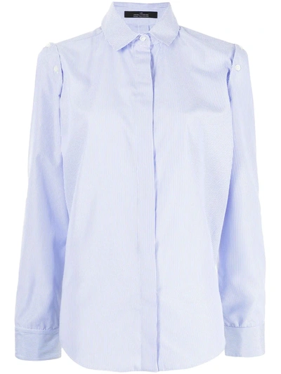 Rokh Pinstripe-print Tailored Long-sleeve Shirt In Blue