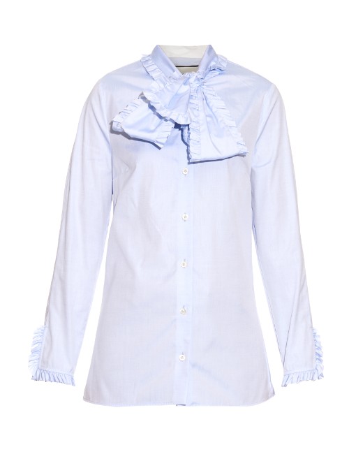 Gucci Ruffle-trimmed Cotton Shirt In Sky-blue | ModeSens