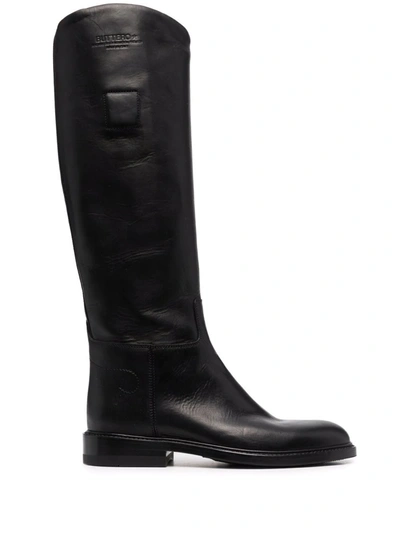 Buttero Knee-length Leather Boots In Schwarz