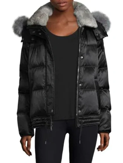 Andrew Marc Lillie Rabbit & Fox Fur Trim Down Coat In Black