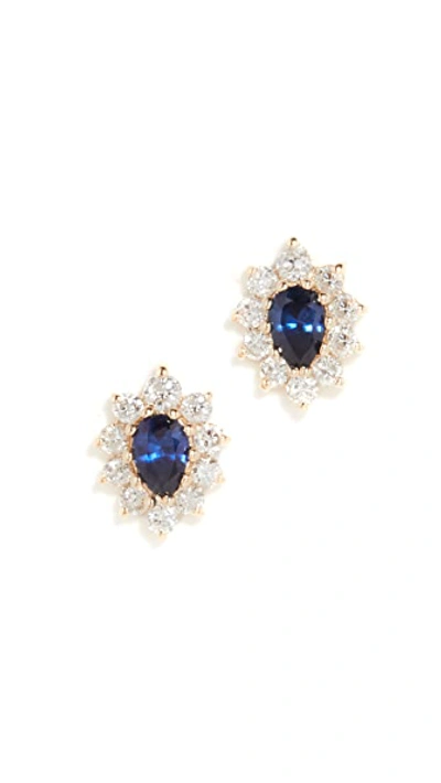 Adina Reyter 14kt Yellow Gold Diamond And Sapphire Diana Stud Earrings In Blue