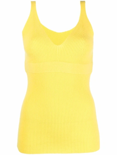 Ami Amalia Ribbed Knit Vest Top In Yellow