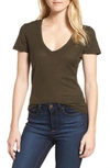 James Perse Slub Cotton V-neck Tee In Burnt Fig