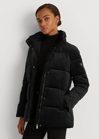 Lauren Ralph Lauren Velvet Puffer Coat In Black | ModeSens