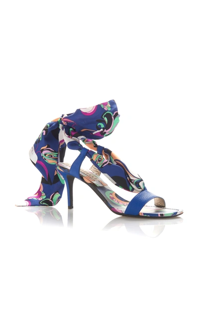 Emilio Pucci Aruba Print Tie Up Sandals In Blue