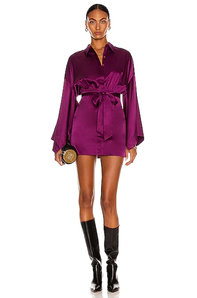Retroféte Scottie Silk Mini Shirt Dress In Purple