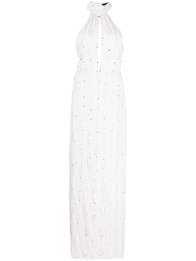 Retroféte Prima Embellished Halterneck Gown In White