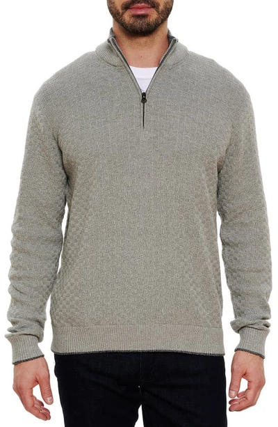 Robert Graham Hervey Cotton Basketweave Knit Classic Fit Quarter Zip Mock Neck Sweater In Grey