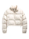 The North Face Nuptse Cropped Leopard Print Jacket In White-grey In Gardenia White