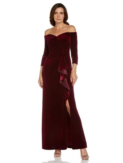 Adrianna Papell Off The Shoulder Velvet Gown In Burgundy