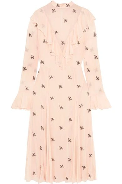 Temperley London Starling Ruffled Embellished Georgette Dress In Pastel Pink  | ModeSens