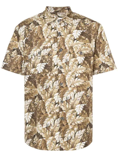 Julien David Leaf Print Short Sleeved Shirt In Brown