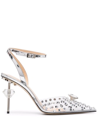 Mach & Mach Double Diamond 100 Crystal-embellished Pvc Pumps In Silver