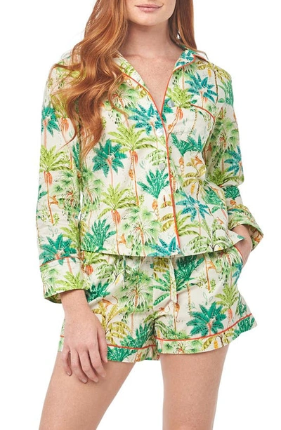 The Lazy Poet Nina Monkey Paradise Cotton Short Pajamas In Green Multi