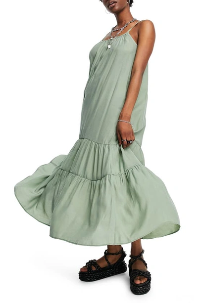 Topshop Bridesmaid Ruffle Peplum Maxi Dress In Sage - Lgreen In Green