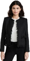 L Agence Angelina Fringe-trimmed Metallic Tweed Jacket In Black
