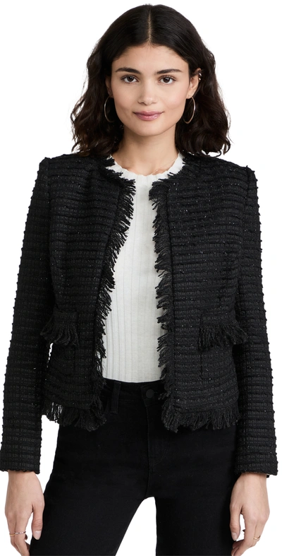 L Agence Angelina Fringe-trimmed Metallic Tweed Jacket In Black