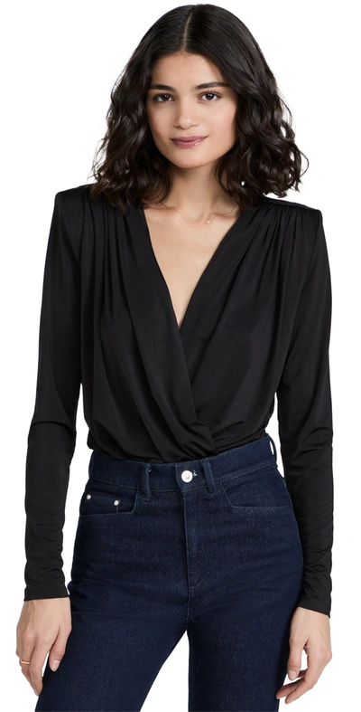 L Agence Kallie Wrap Front Long Sleeve Bodysuit In Black