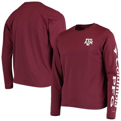 Columbia Kids' Youth Big Boys Maroon Texas A M Aggies Pfg Terminal Tackle Long Sleeve Omni-shade T-shirt