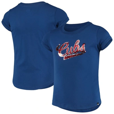 New Era Kids' Youth Big Girls Royal Chicago Cubs Flip Sequin T-shirt