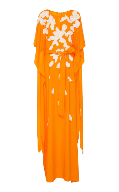 Oscar De La Renta 3d-floral Belted Caftan In Orange