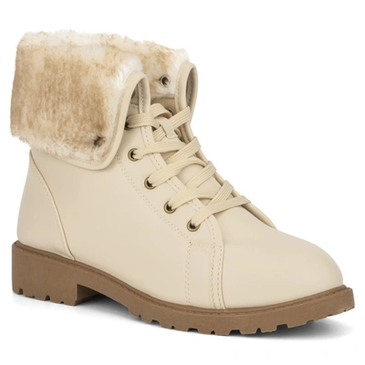 Olivia Miller Ana Womens Lace Up Faux Fur Ankle Boots In White