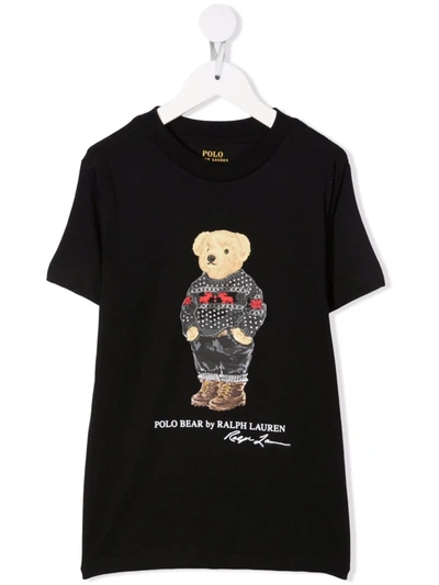 Ralph Lauren Kids' Polo Bear Print T-shirt In Black