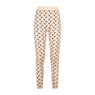 Marine Serre Light Pink Leggings With All-over Motif In Beige