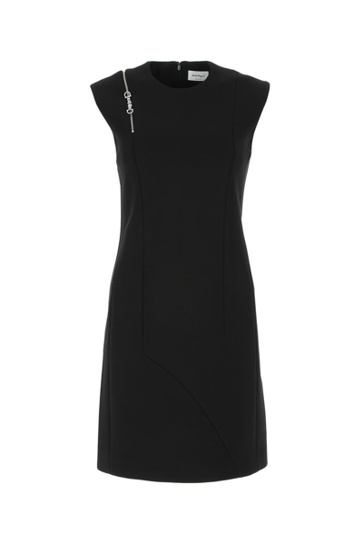 Ferragamo Zip-shoulder Mini Dress In Black