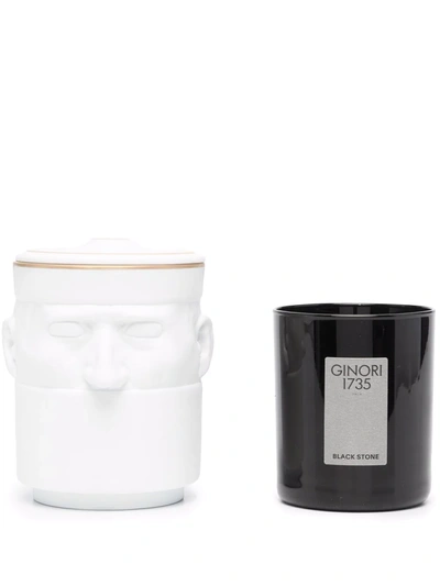 Ginori 1735 Lcdc Black Stone Scented Candle W/ Lid In White
