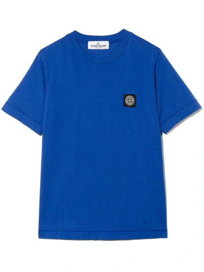 Stone Island Junior Teen Compass Logo Cotton T-shirt In Blue