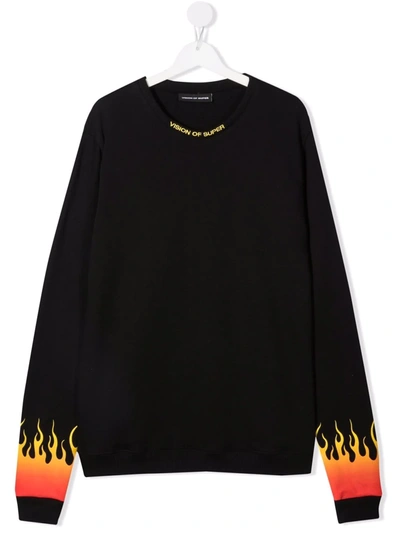 Vision Of Super Teen Logo Flame Print Sweatshirt In Black
